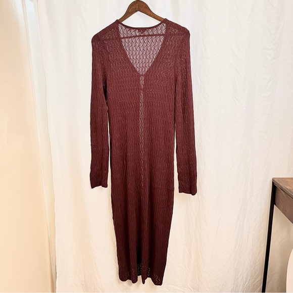 ANTHROPOLOGIE | PILCRO POINTELLE SWEATER DUSTER LONG CARIDGAN IN BROWN MEDIUM - Picture 10 of 10